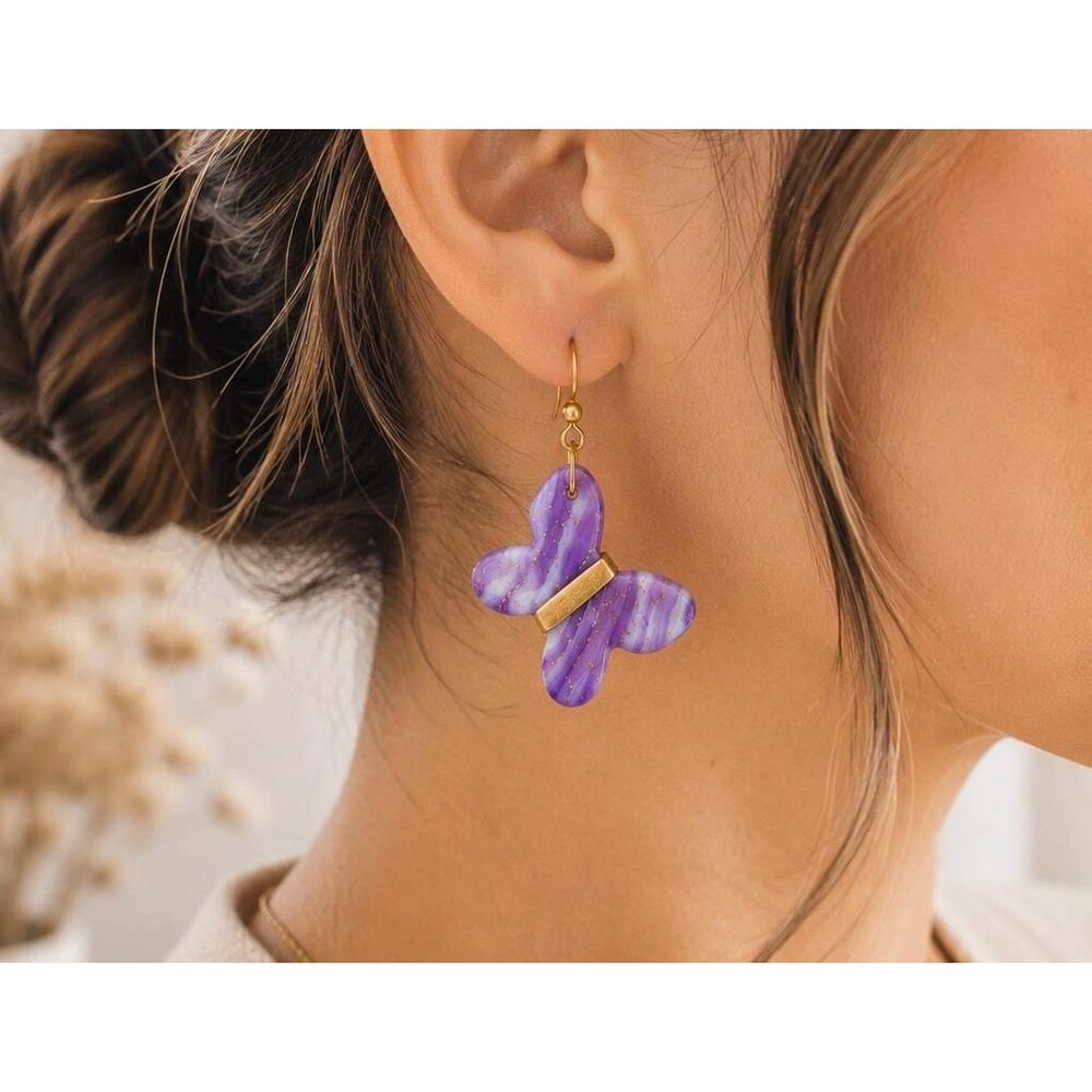 Hope Butterfly Earrings | Purple Polymer Clay | Stainless Steel | Gift for Her